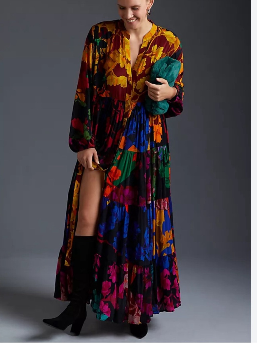 Anthropologie Siddhartha Bansal Mixed Print Button Front Maxi Dress Size XXS - Picture 5 of 9